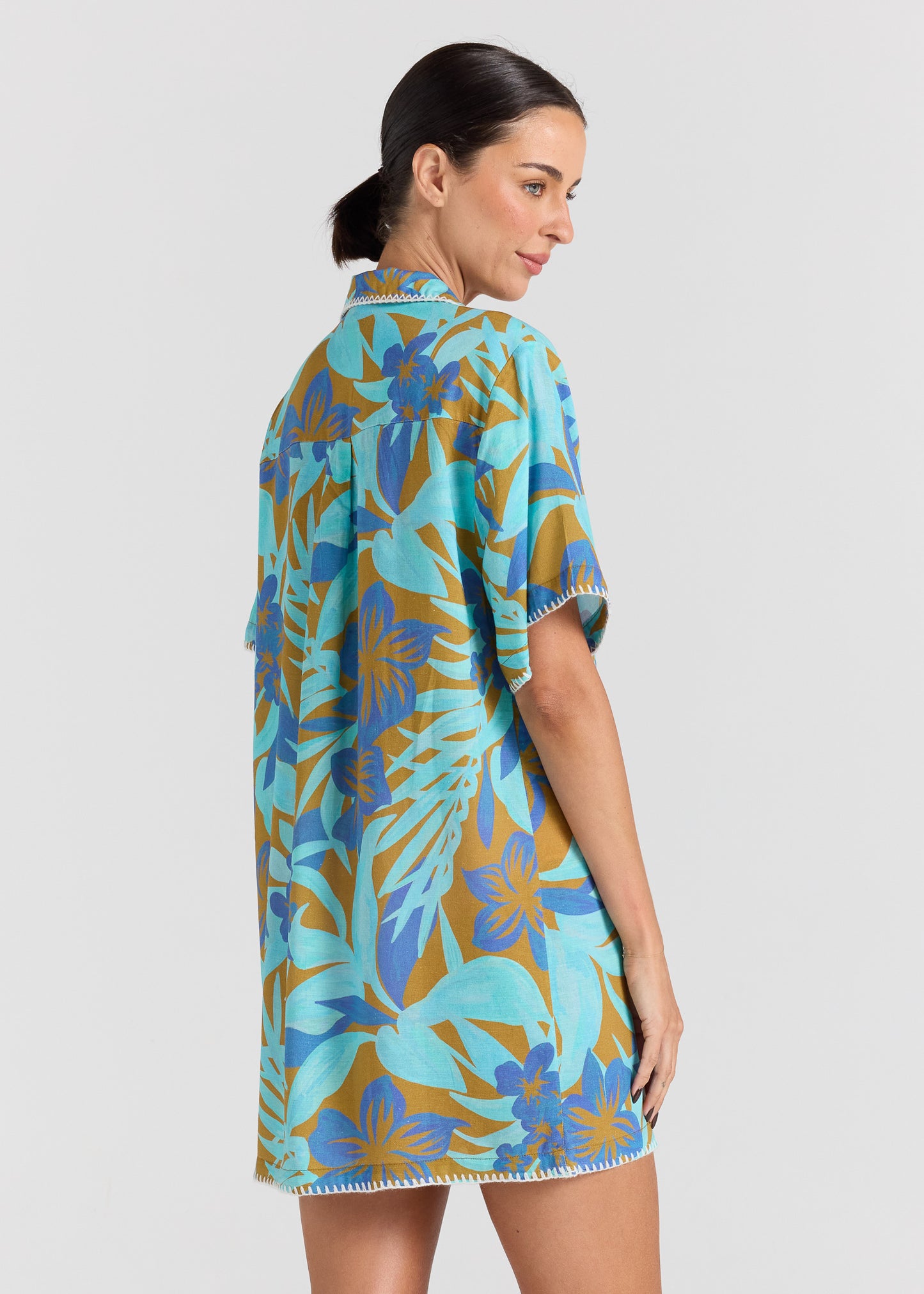 Kealani 100% Linen Shirt Dress - Caribou