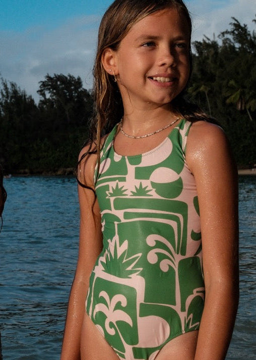 Girls Pacifica Scoop One Piece - Palm
