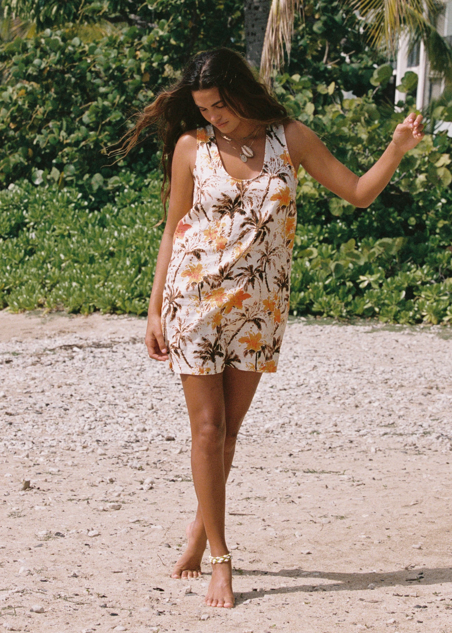 Palma 100% Linen U Shift Dress - Sunset