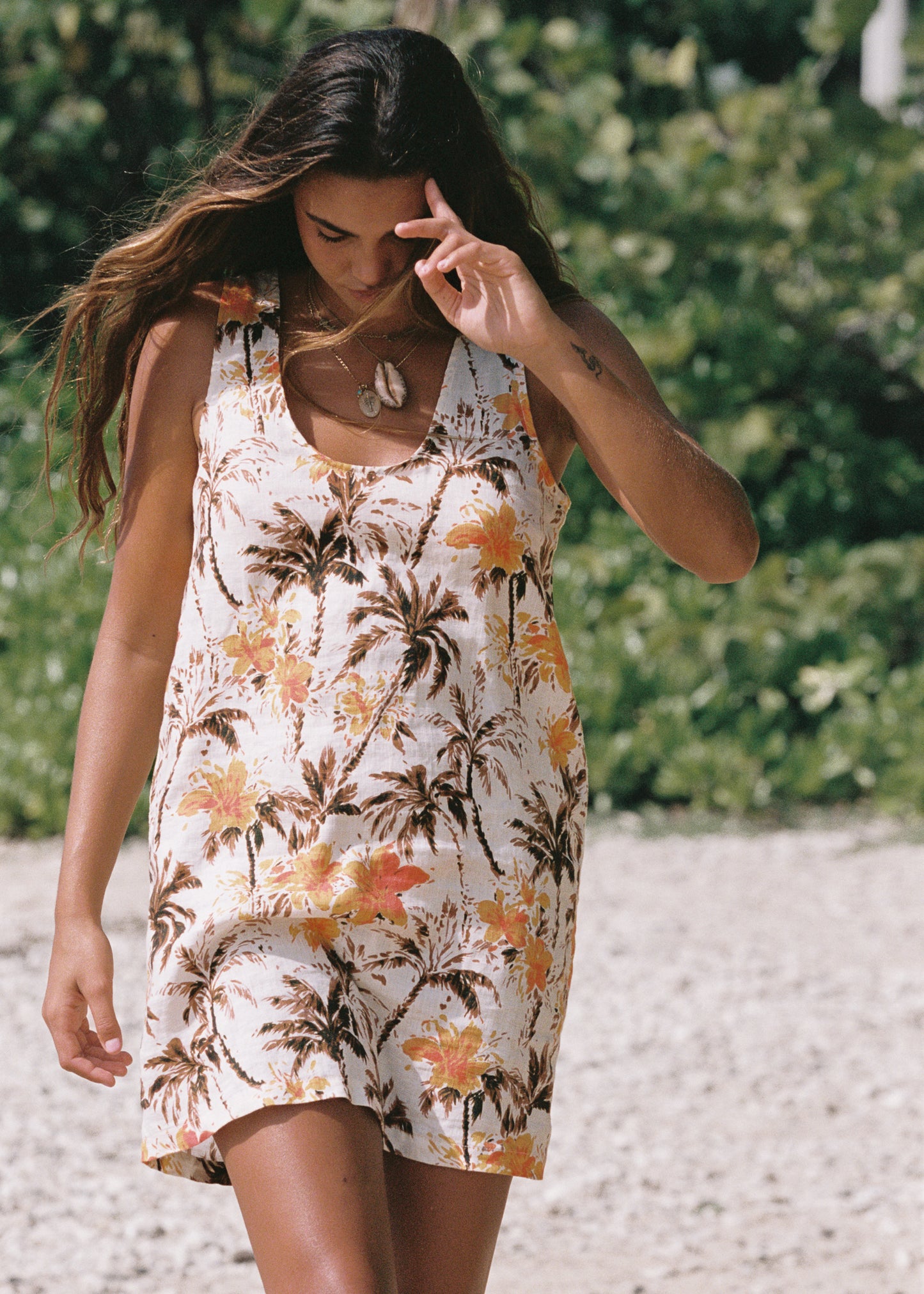 Palma 100% Linen U Shift Dress - Sunset