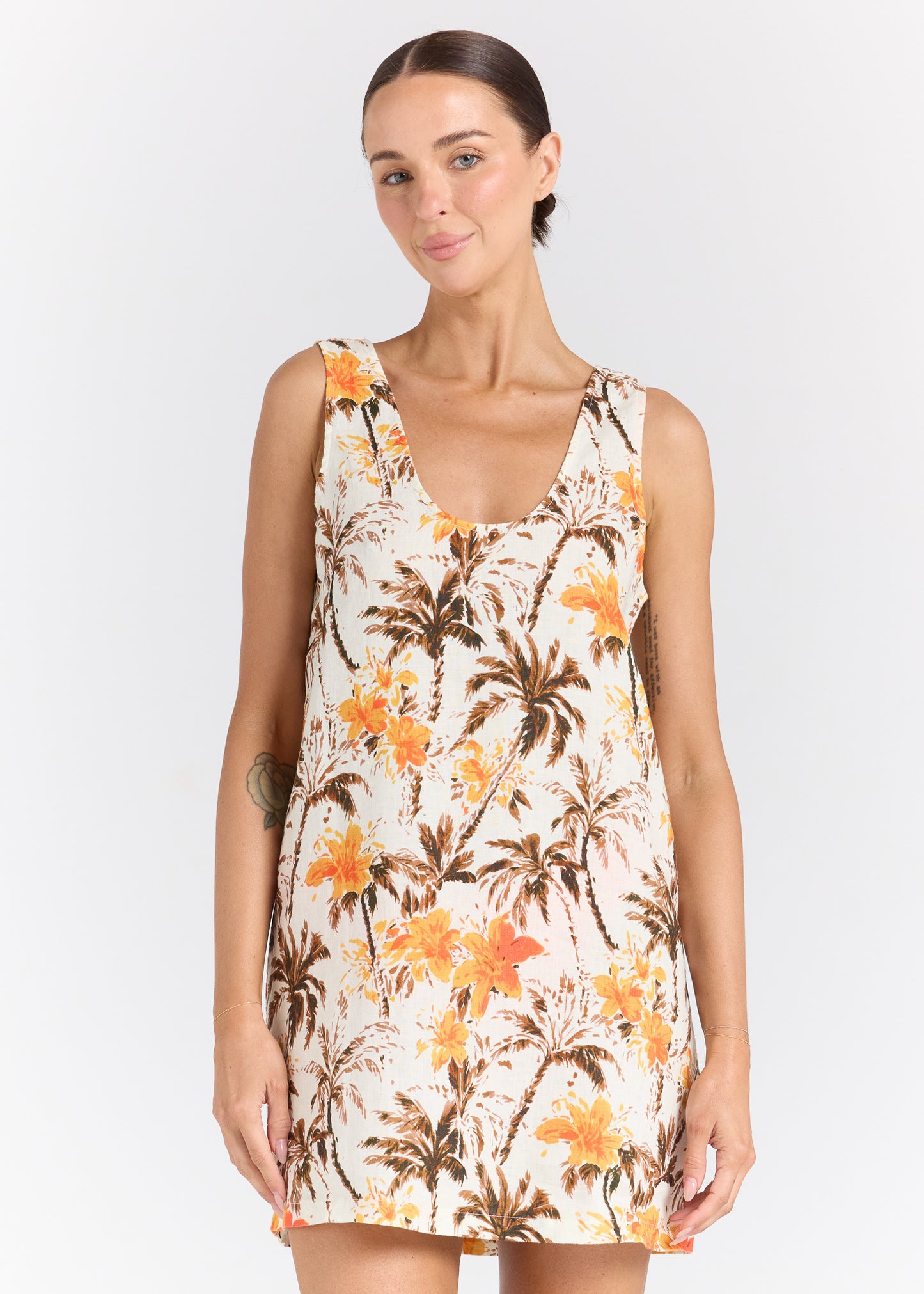 Palma 100% Linen U Shift Dress - Sunset