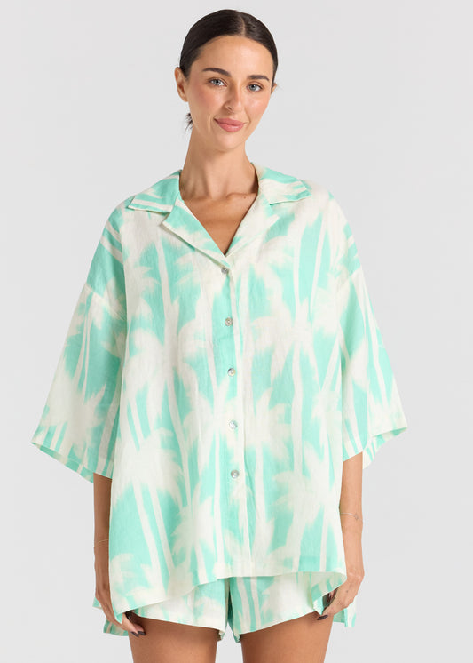 Palms 100% Linen Over Shirt - Mint
