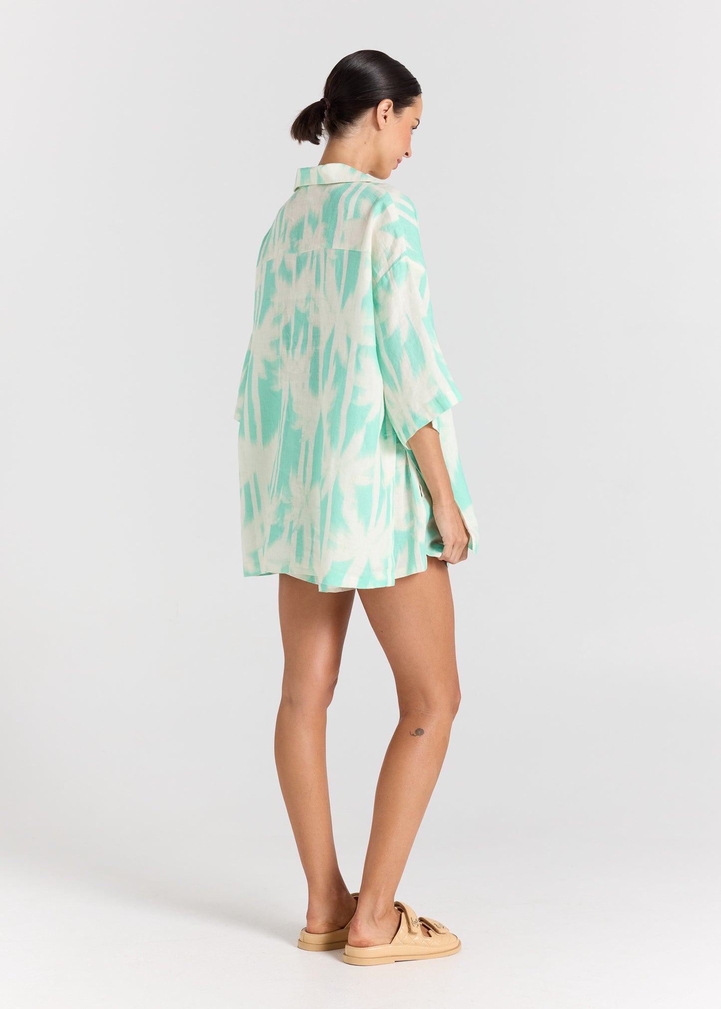 Palms 100% Linen Over Shirt - Mint