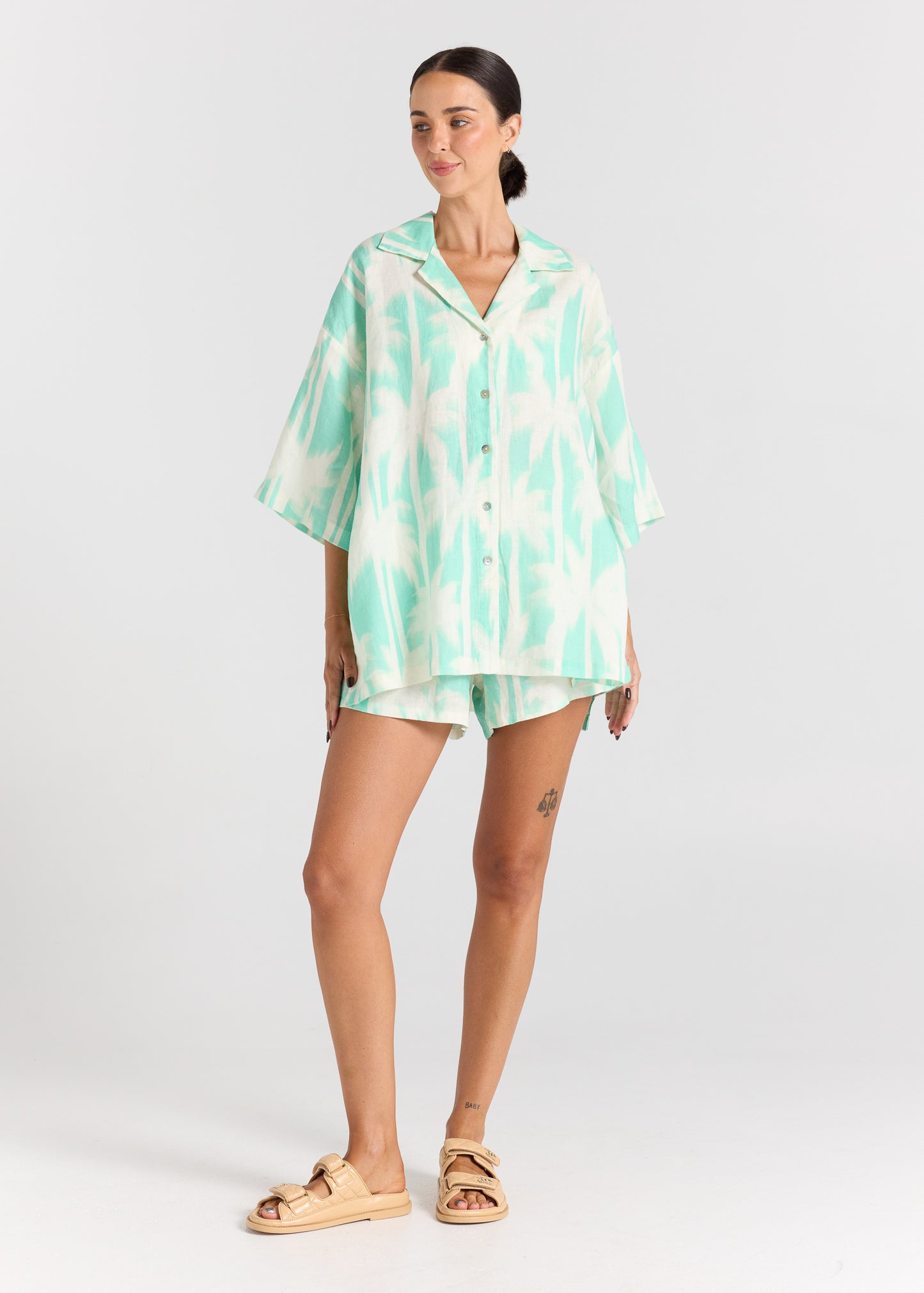 Palms 100% Linen Over Shirt - Mint