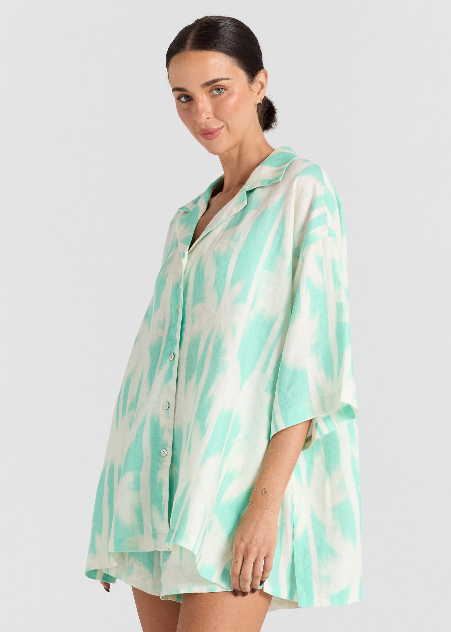 Palms 100% Linen Over Shirt - Mint