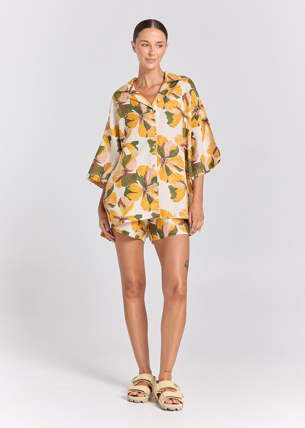 Tropics 100% Linen Resort Over Shirt - Marigold