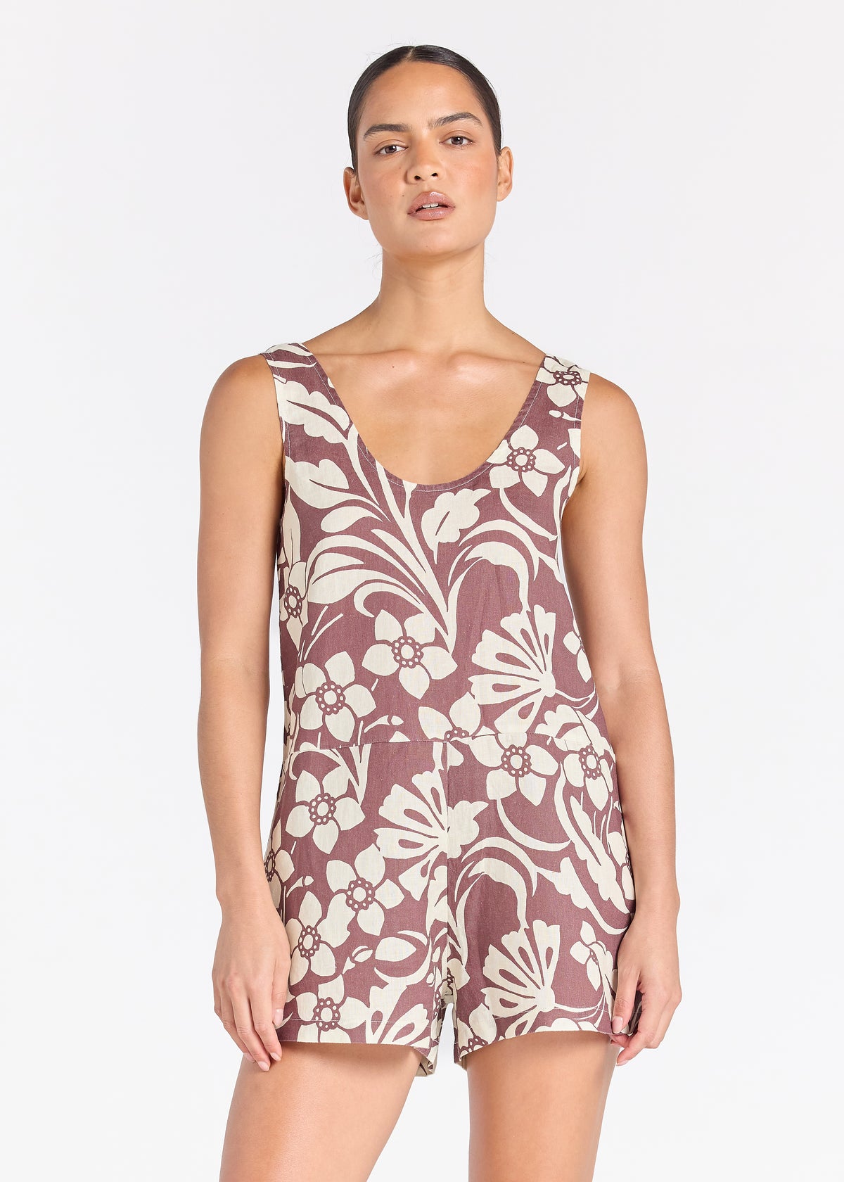 Sardinia 100% Linen Colada Romper - Cocoa