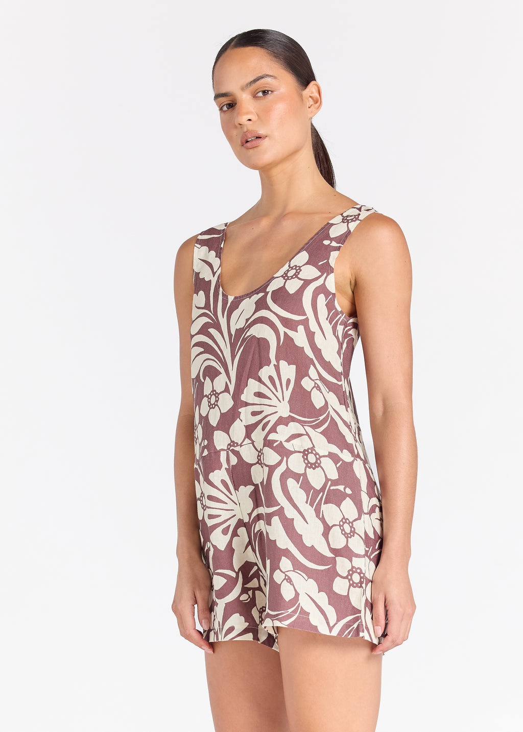 Sardinia 100% Linen Colada Romper - Cocoa
