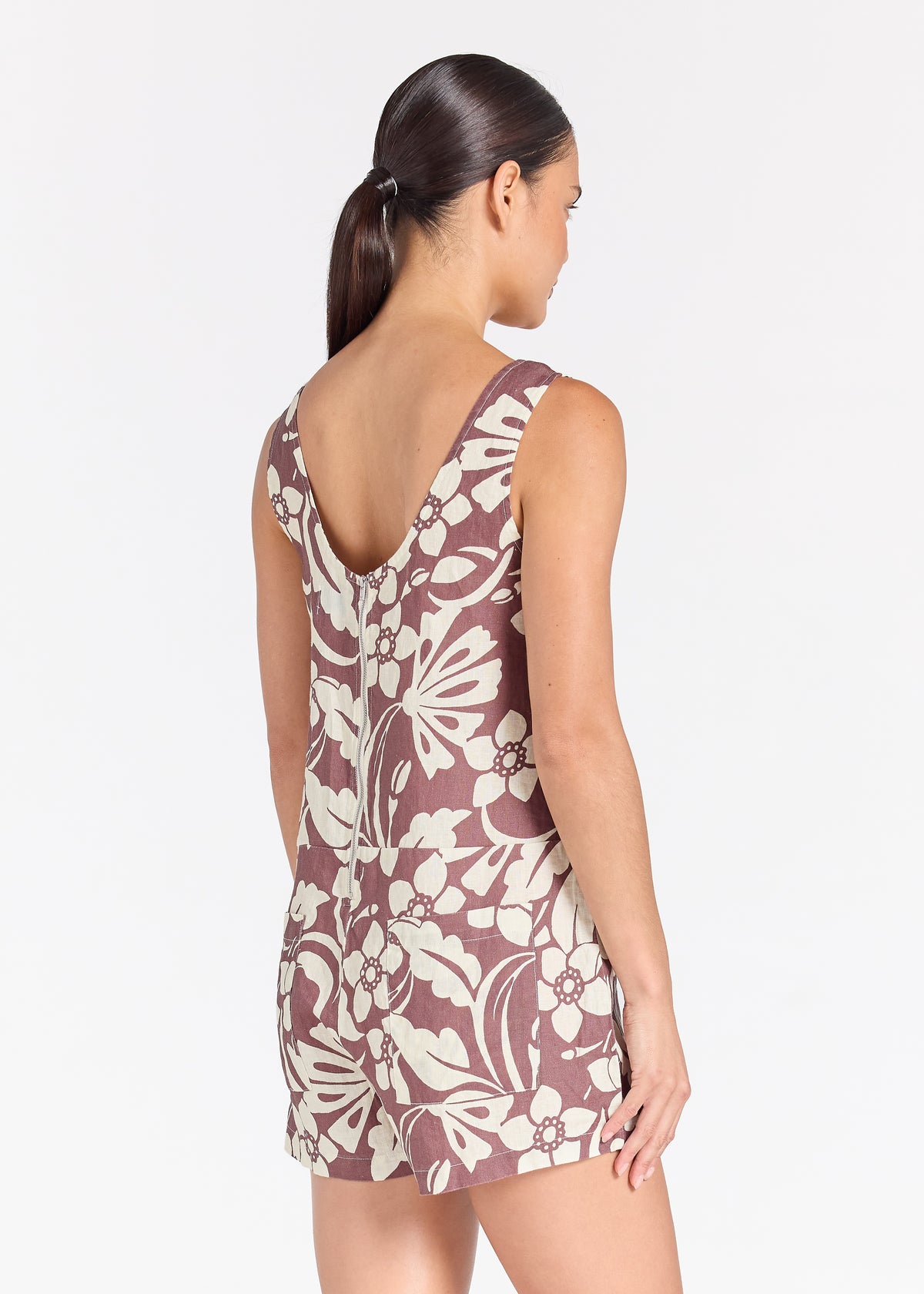 Sardinia 100% Linen Colada Romper - Cocoa