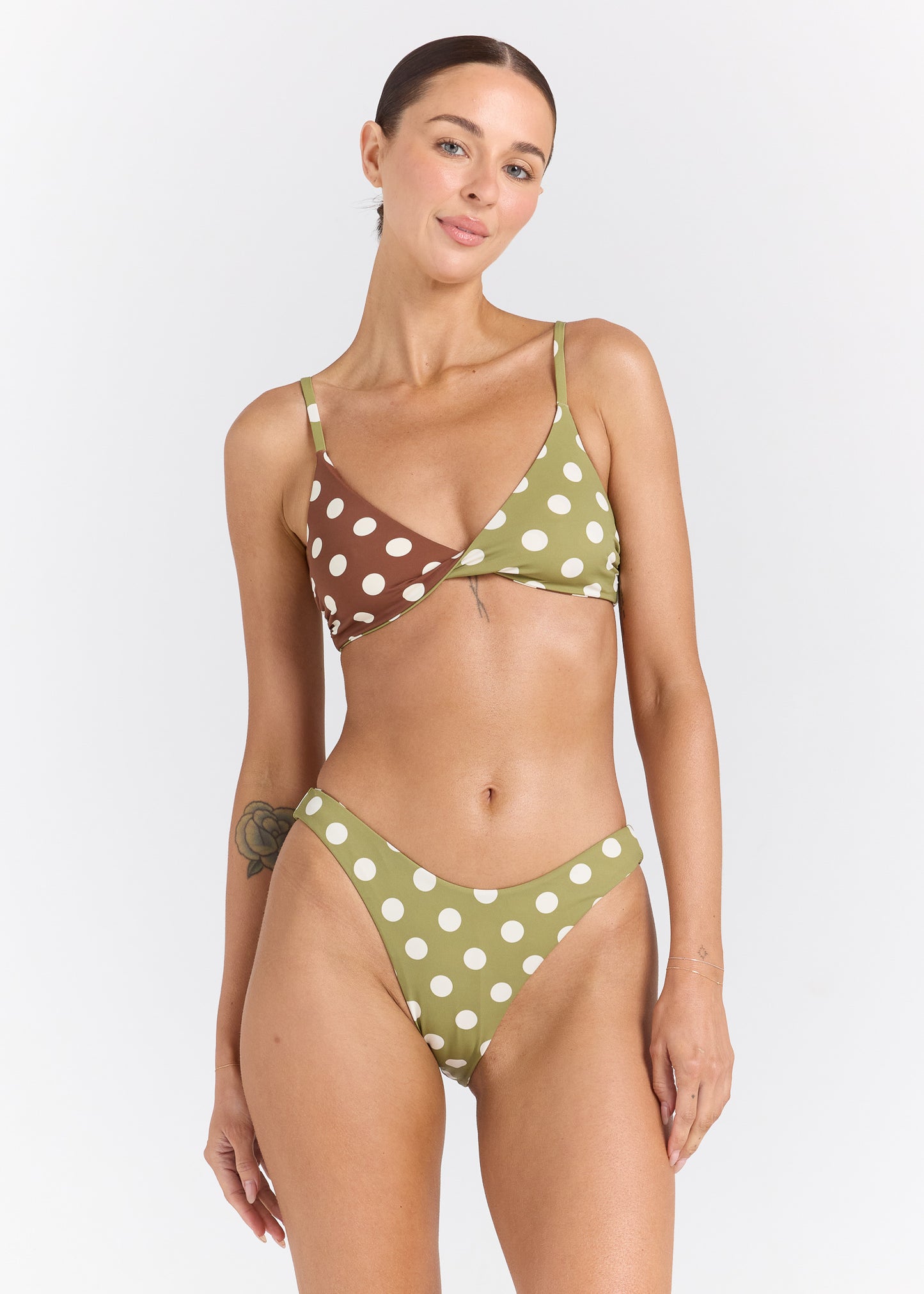 Seaside Reversible High Cut Cheeky Bikini Bottom - Cedar