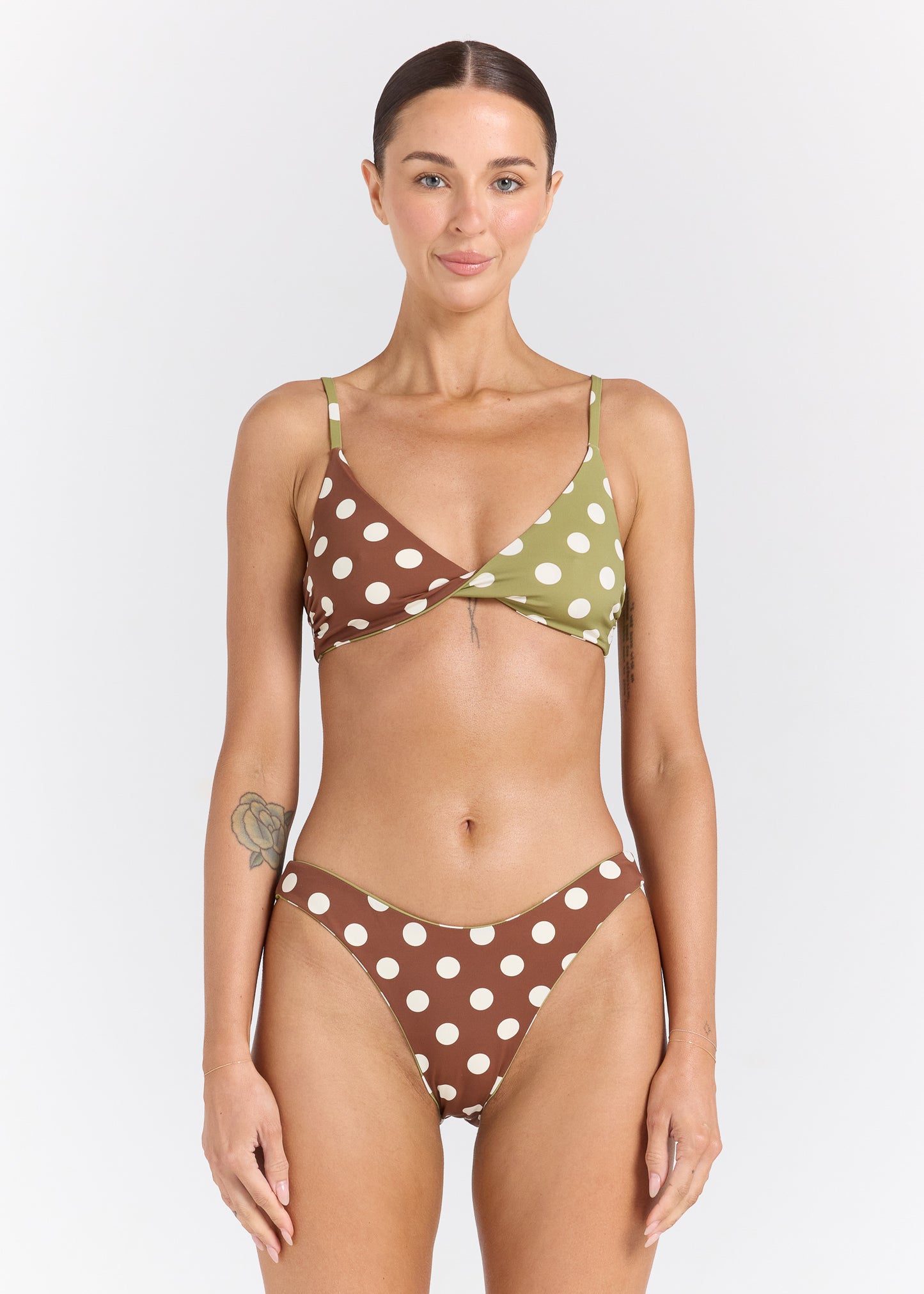 Seaside Reversible High Cut Cheeky Bikini Bottom - Cedar