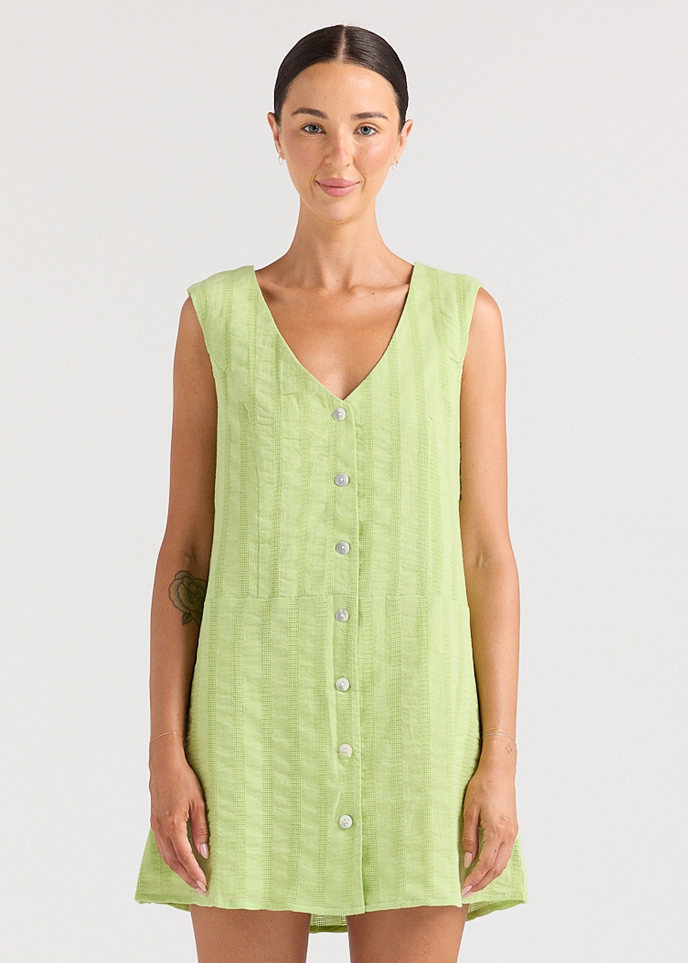 Summer V Button Up Dress - Kiwi