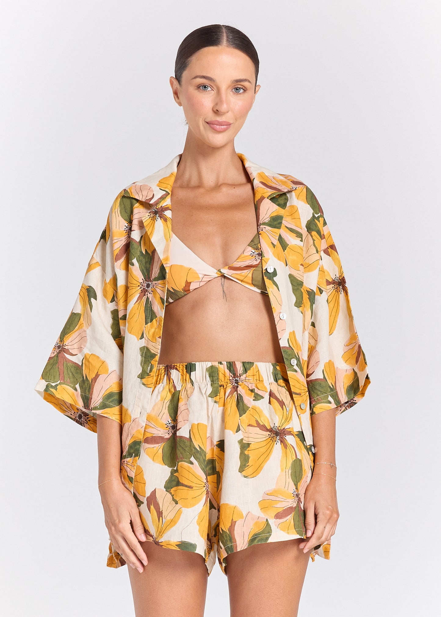 Tropics 100% Linen Resort Over Shirt - Marigold