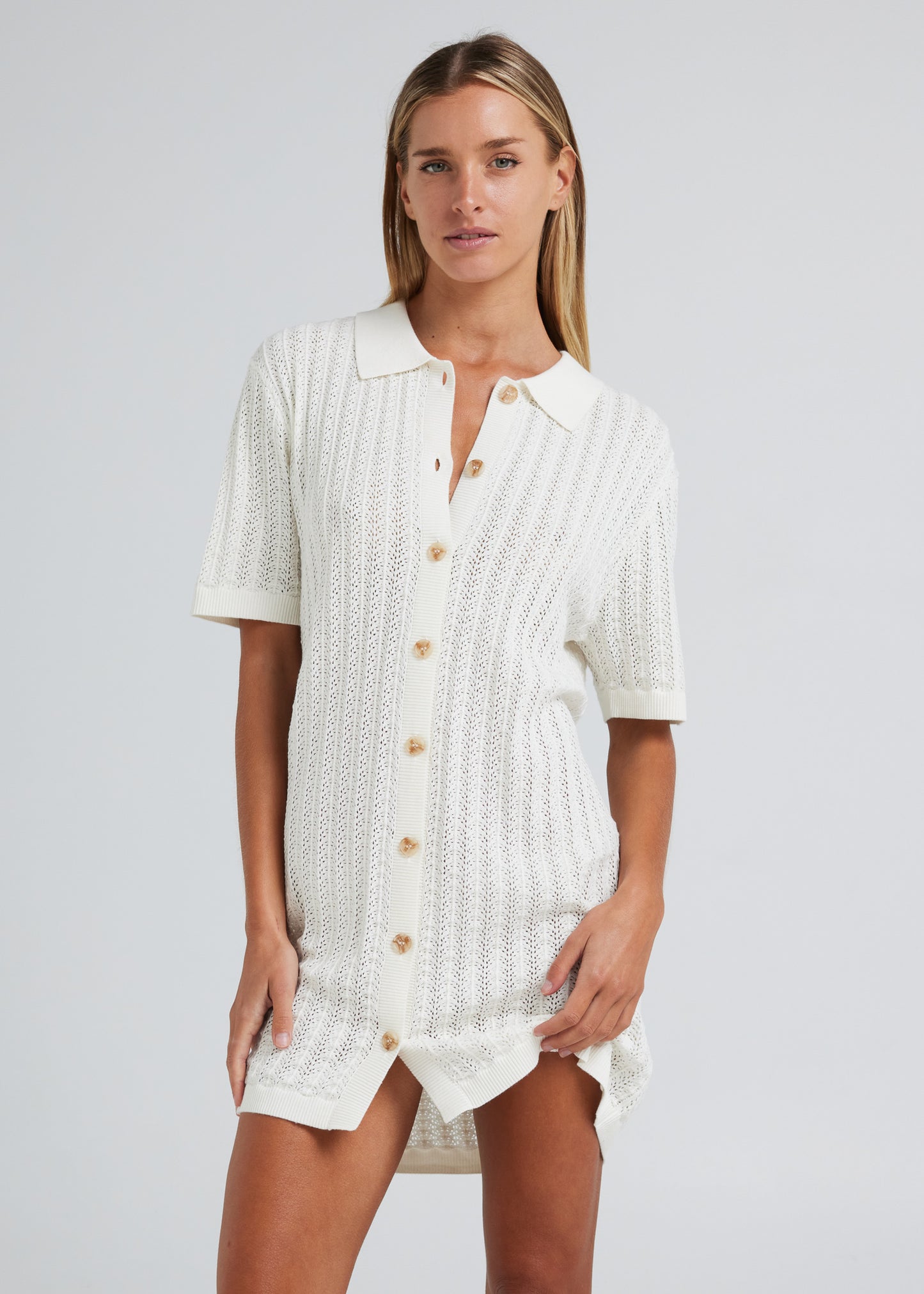 Oasis Knit Shirt Dress - Seashell