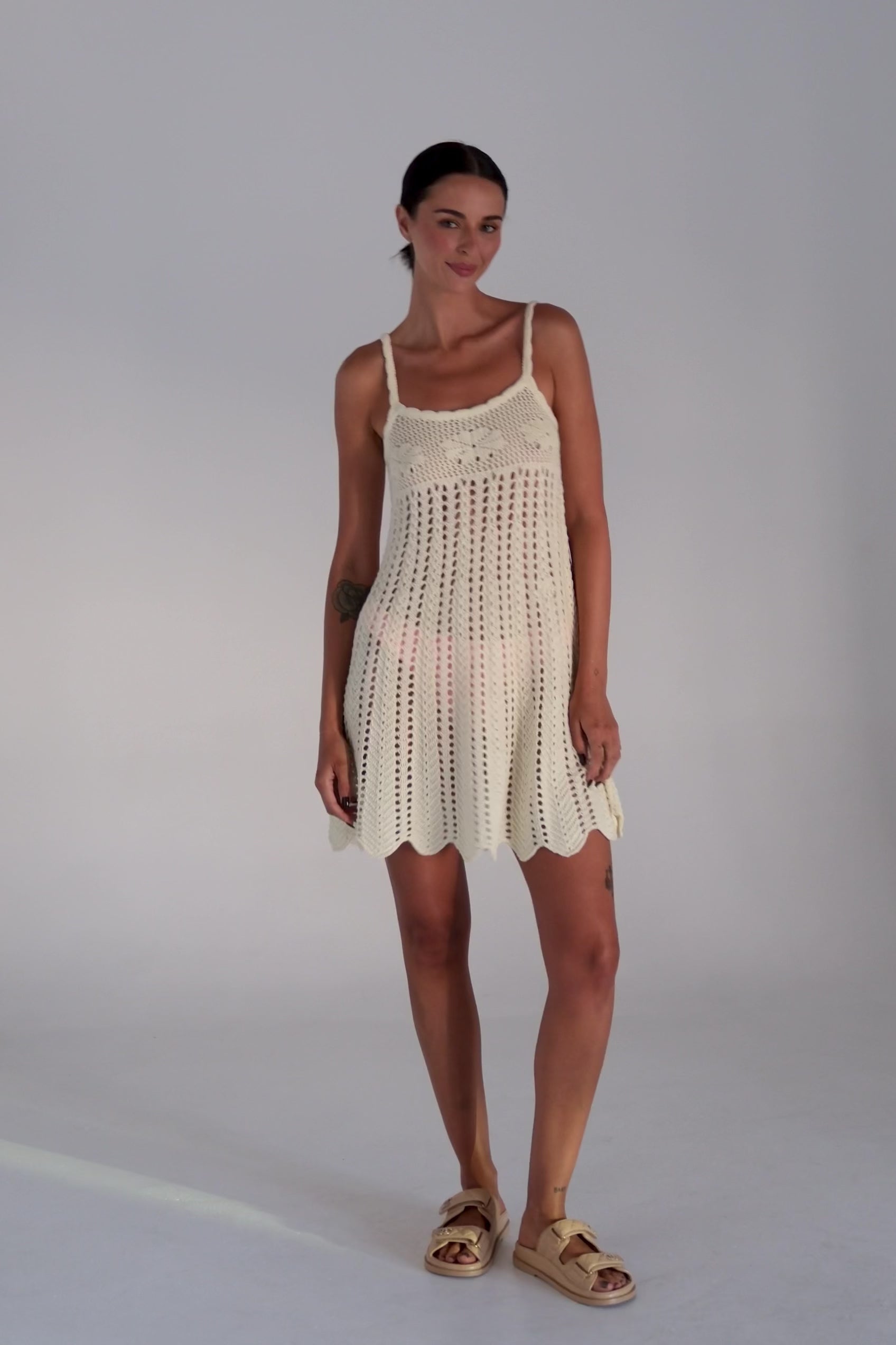 Maya Knit Singlet Crochet Knit Dress - Vanilla  Poolside Paradiso