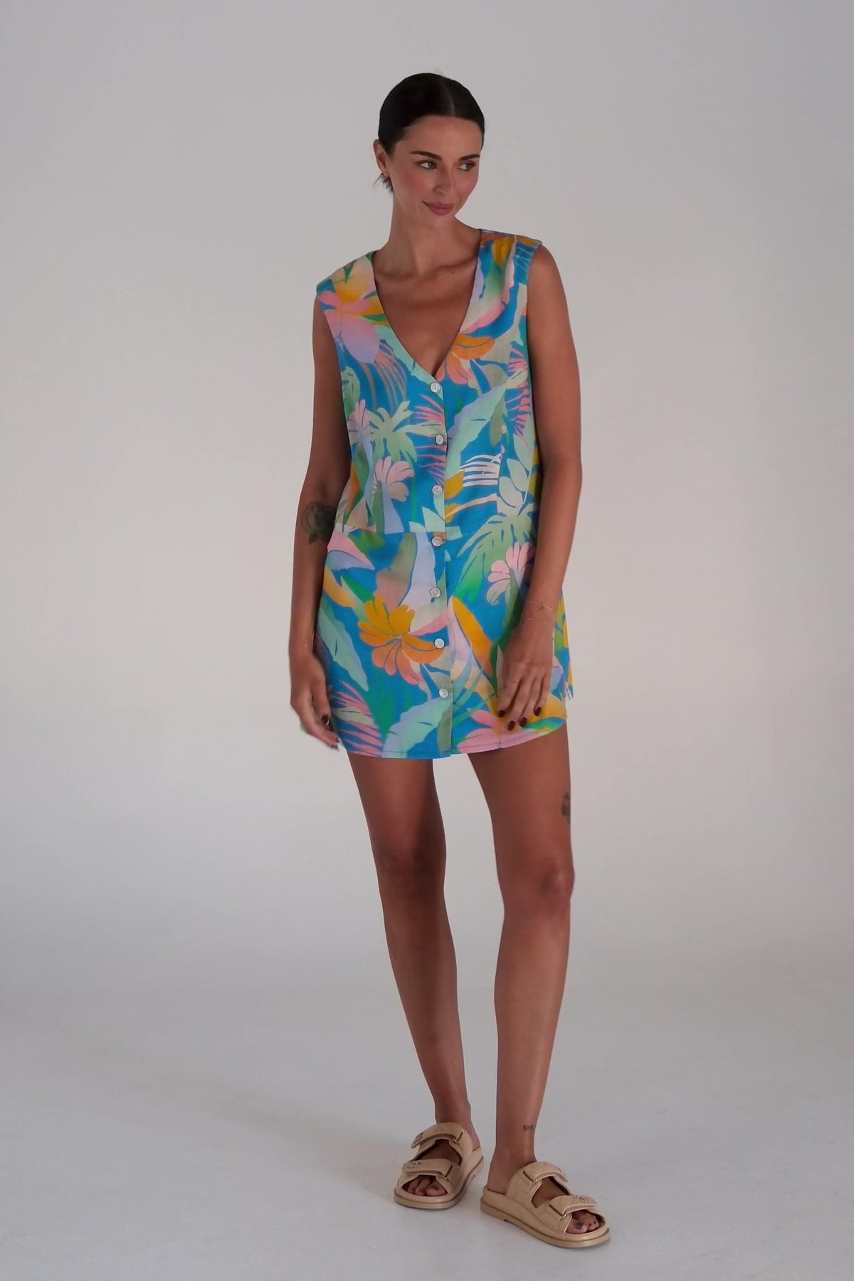 Lahaina V Button Up Dress - Ocean