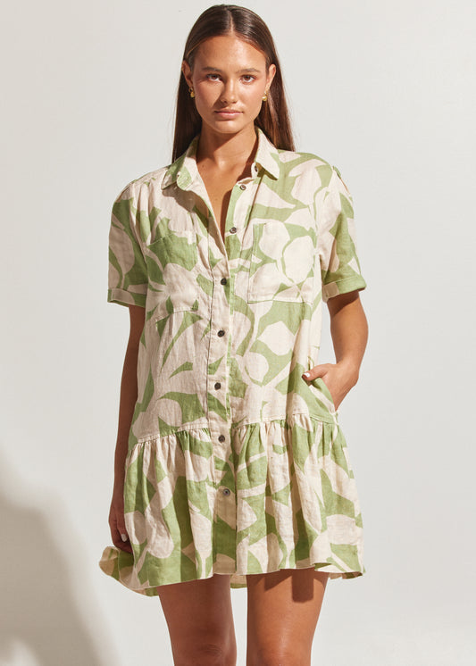 Islander Tiered Shirt Dress - Palm