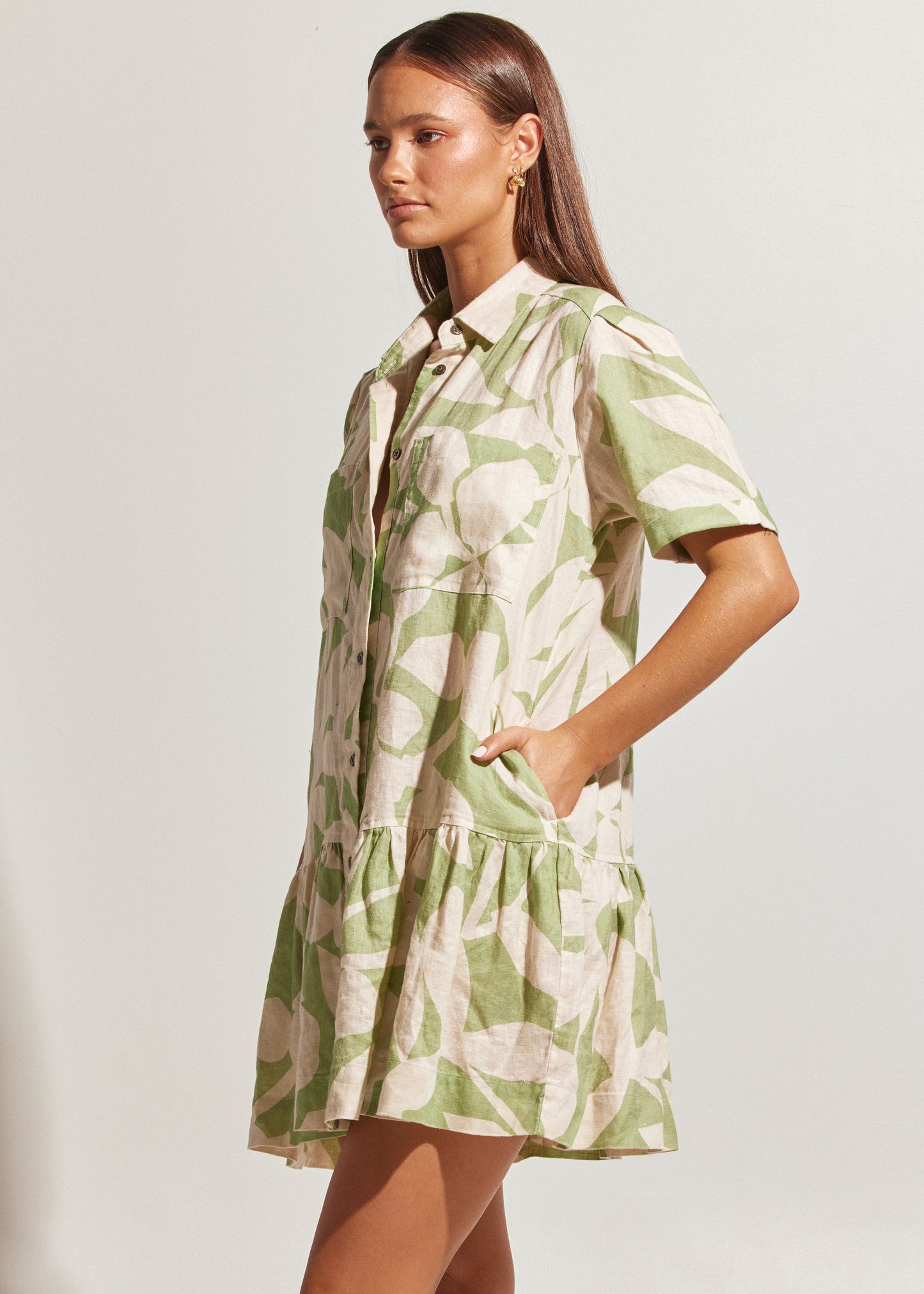 Islander Tiered Shirt Dress - Palm